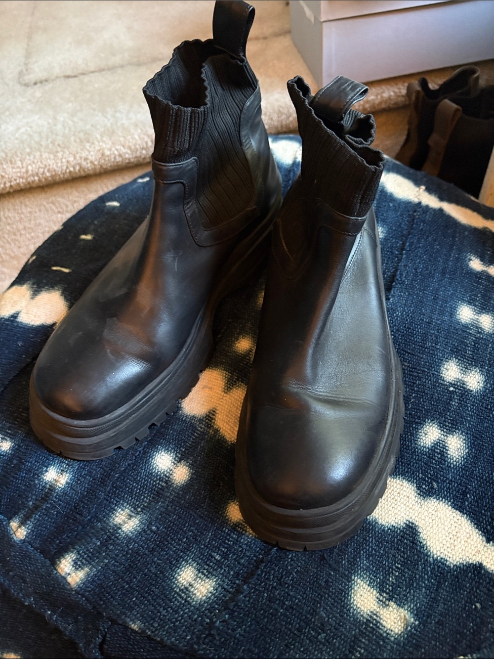 STAUD Black Leather Chelsea Lug Booties - Picture 1 of 5